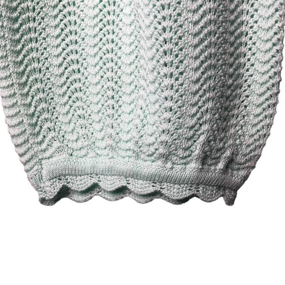 J. Crew Mint Green Sweater Womens M Ruffle Mock Neck Pointelle Knit Pullover NWT - Picture 3 of 9